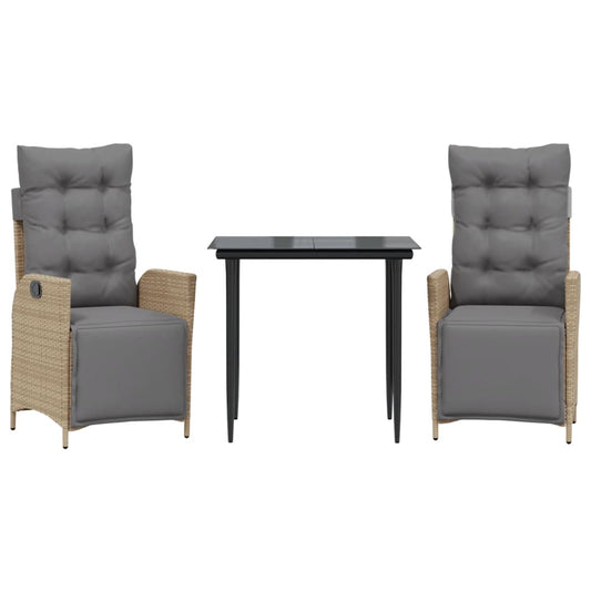 vidaXL Σετ Τραπεζαρίας Κήπου 3 τεμ. Μικτό Μπεζ Συνθ. Ρατάν & Μαξιλάρια