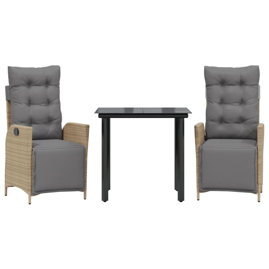 vidaXL Σετ Τραπεζαρίας Κήπου 3 τεμ. Μικτό Μπεζ Συνθ. Ρατάν & Μαξιλάρια