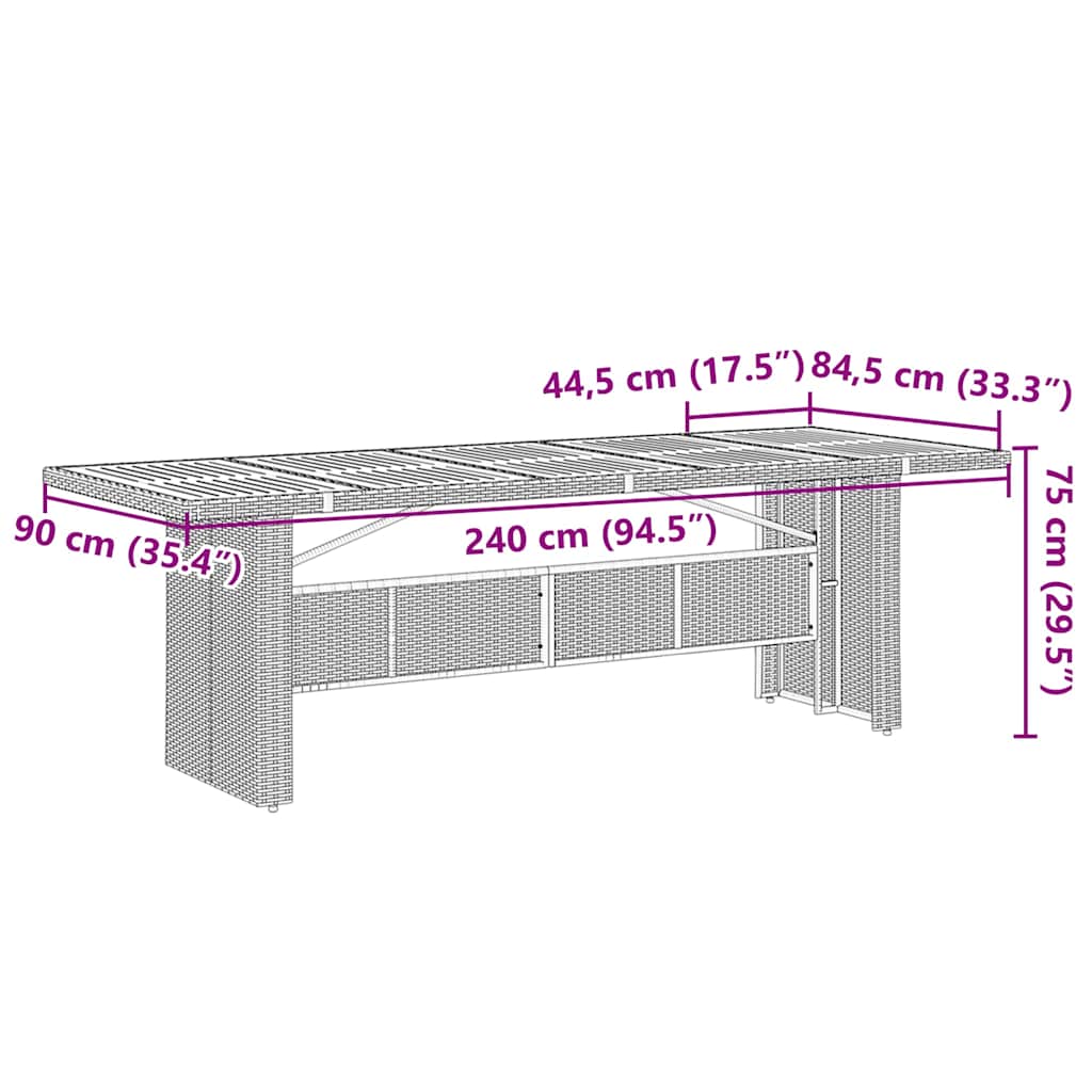 vidaXL Τραπέζι Κήπου Επιφάνεια Ακακίας Γκρι 240x90x75 εκ Συνθ. Ρατάν
