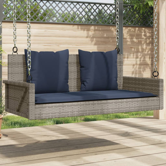 vidaXL Παγκάκι Κούνιας με Μαξιλάρια Γκρι 119 x 56 x 48 εκ. από Συνθετικό Ρατάν