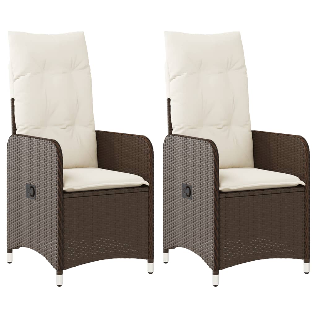 vidaXL Καρέκλες Κήπου Ανακλ/νες 2 τεμ. Καφέ Συνθ. Ρατάν + Μαξιλάρια