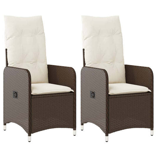 vidaXL Καρέκλες Κήπου Ανακλ/νες 2 τεμ. Καφέ Συνθ. Ρατάν + Μαξιλάρια