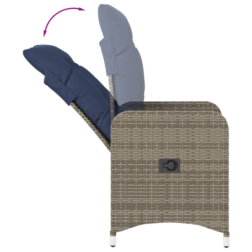 vidaXL Ανακλινόμενες Καρέκλες Κήπου 2 τεμ. με Τραπέζι από Γκρι Συνθετικό Ρατάν