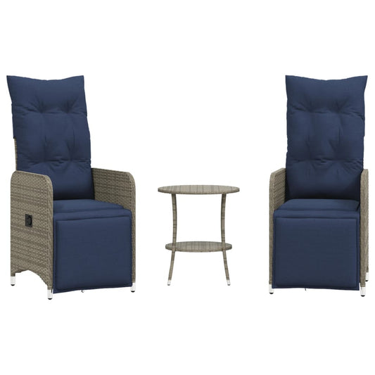 vidaXL Ανακλινόμενες Καρέκλες Κήπου 2 τεμ. με Τραπέζι από Γκρι Συνθετικό Ρατάν