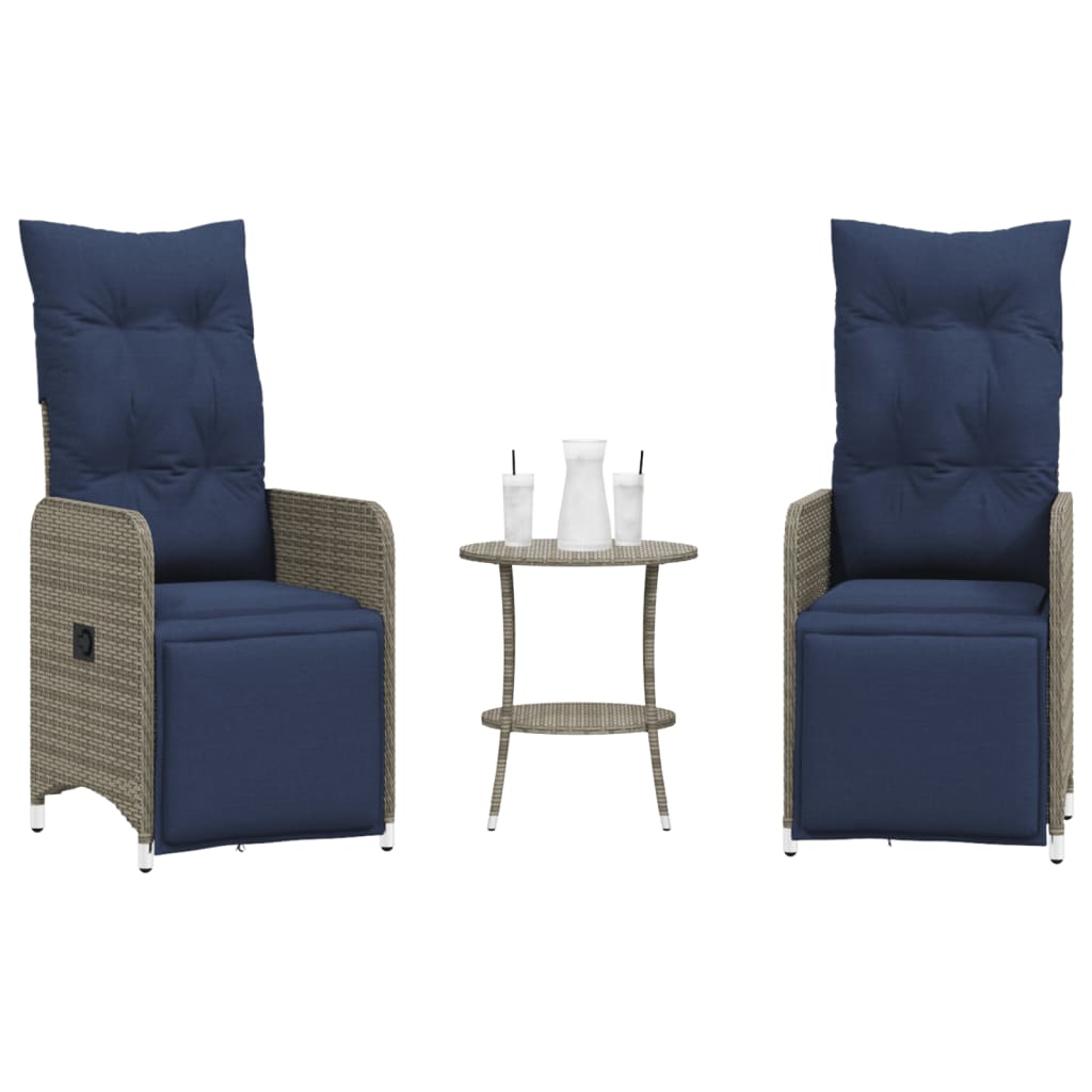 vidaXL Ανακλινόμενες Καρέκλες Κήπου 2 τεμ. με Τραπέζι από Γκρι Συνθετικό Ρατάν