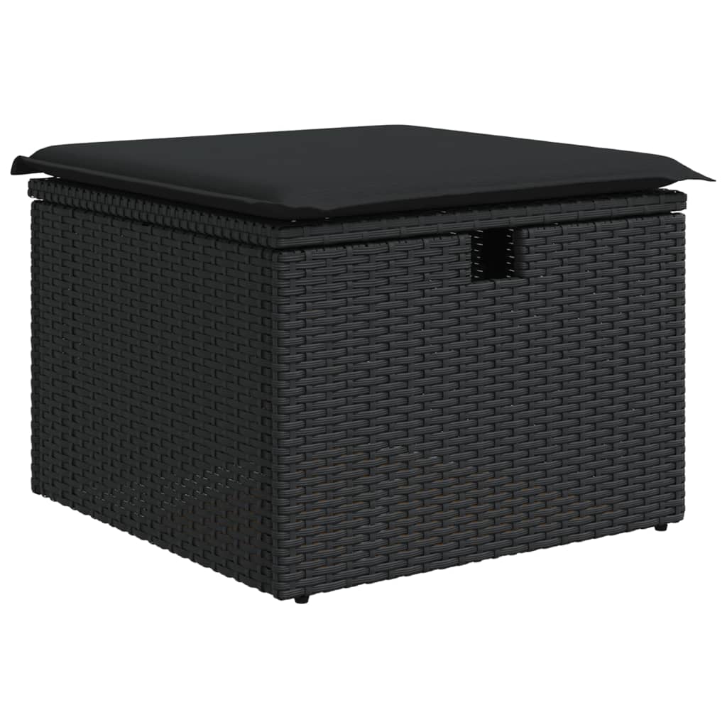 vidaXL Υποπόδιο Κήπου Μαύρο 55x55x37 εκ. Συνθετικό Ρατάν με Μαξιλάρι