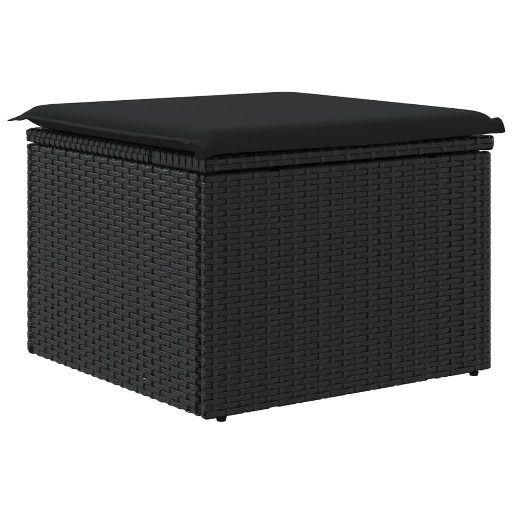 vidaXL Σκαμπό Κήπου με Μαξιλάρι Μαύρο 55x55x37 εκ. από Συνθετικό Ρατάν