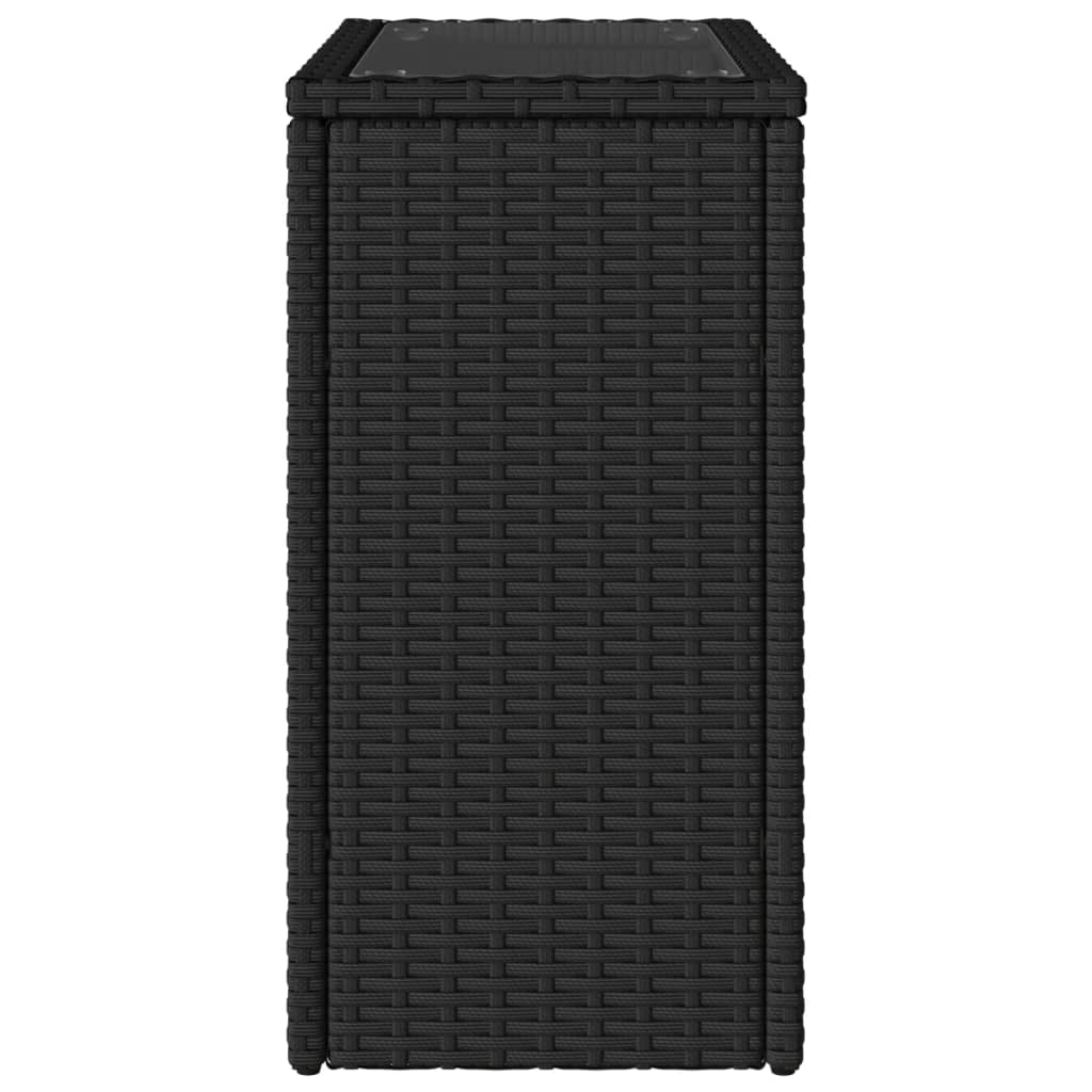 vidaXL Τραπέζι Κήπου με Γυάλινη Επιφ. Μαύρο 58x27,5x55 εκ. Συνθ. Ρατάν