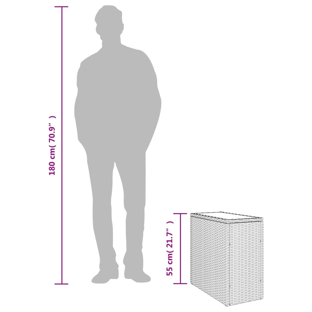 vidaXL Τραπέζι Κήπου με Γυάλινη Επιφ. Μαύρο 58x27,5x55 εκ. Συνθ. Ρατάν