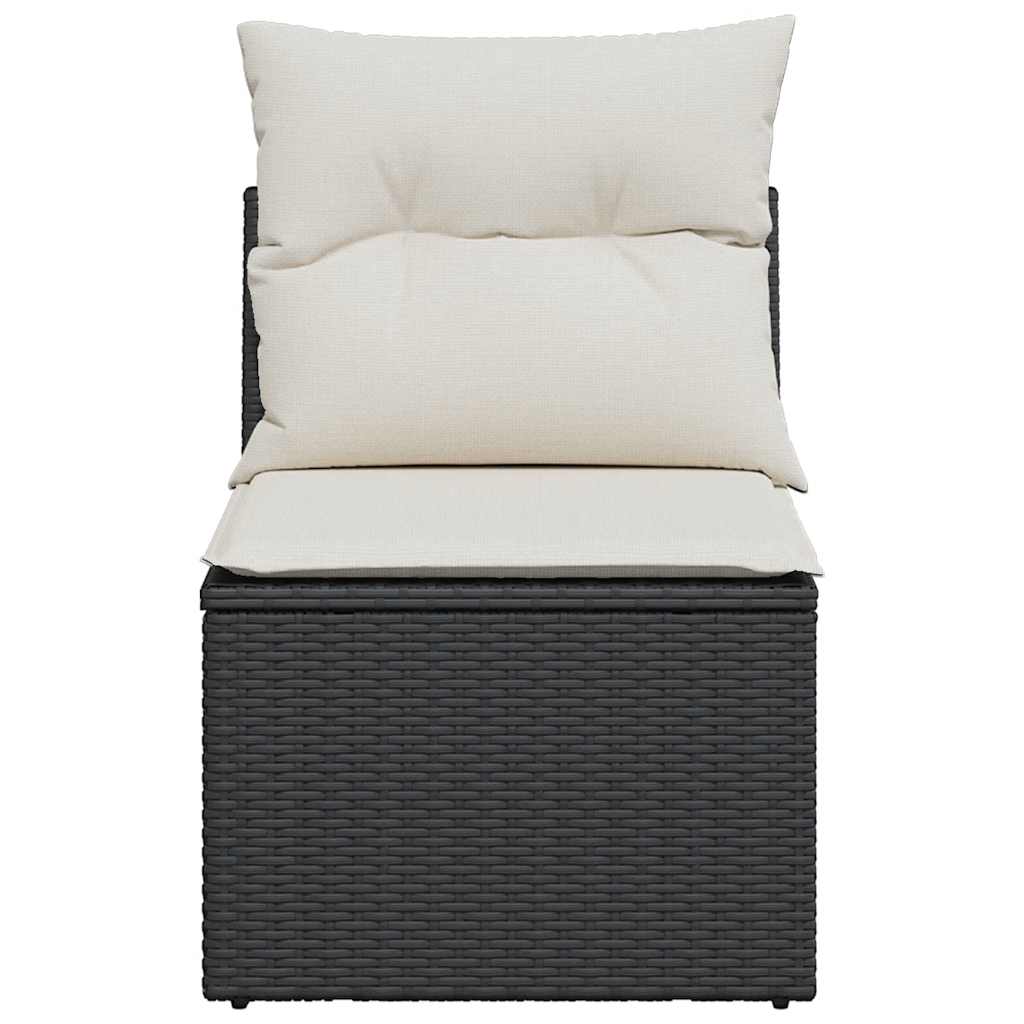 vidaXL Καναπές Κήπου Χωρίς Μπράτσα Μαύρος Συνθετικό Ρατάν με Μαξιλάρια