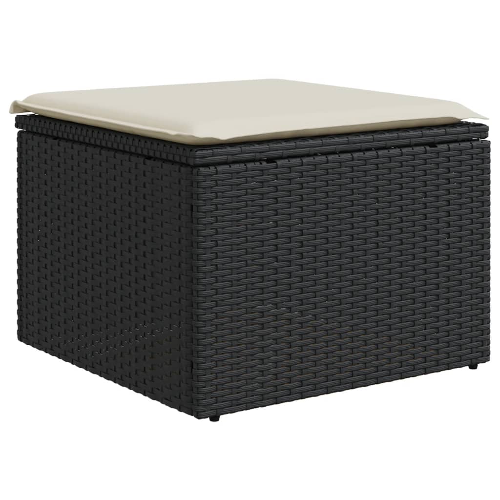 vidaXL Υποπόδιο Κήπου Μαύρο 55x55x37 εκ. Συνθετικό Ρατάν με Μαξιλάρι