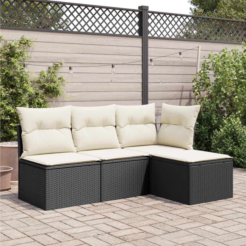 vidaXL Υποπόδιο Κήπου Μαύρο 55x55x37 εκ. Συνθετικό Ρατάν με Μαξιλάρι