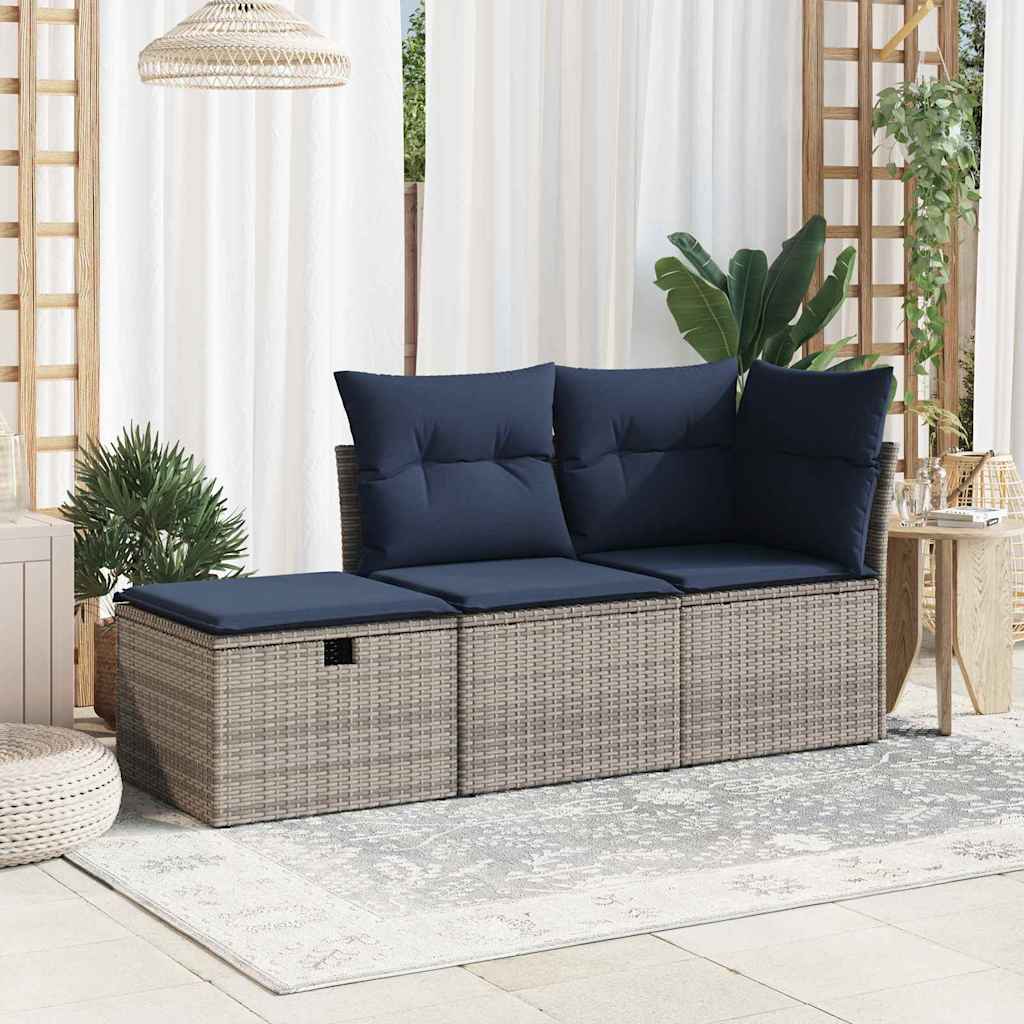 vidaXL Σκαμπό Κήπου με μαξιλάρι Γκρι 55 x 55 x 37 εκ συνθετικό ρατάν