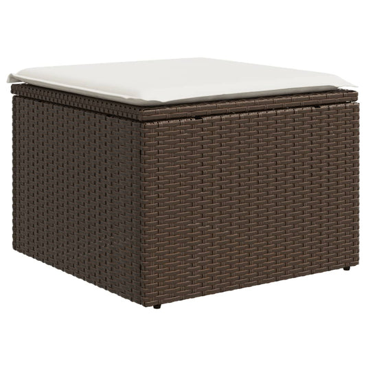 vidaXL Υποπόδιο Κήπου Καφέ 55x55x37 εκ. Συνθετικό Ρατάν με Μαξιλάρι