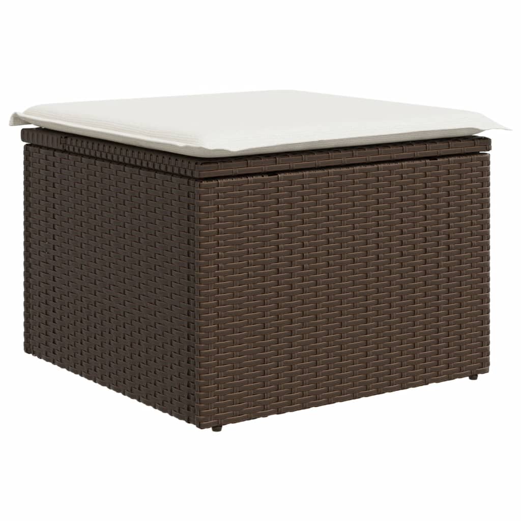 vidaXL Υποπόδιο Κήπου Καφέ 55x55x37 εκ. Συνθετικό Ρατάν με Μαξιλάρι