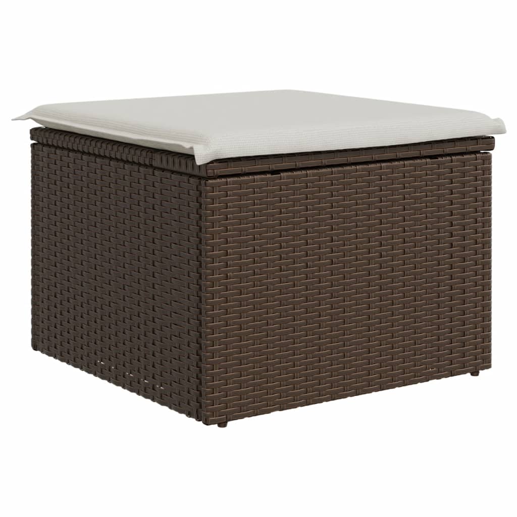 vidaXL Υποπόδιο Κήπου Καφέ 55x55x37 εκ. Συνθετικό Ρατάν με Μαξιλάρι