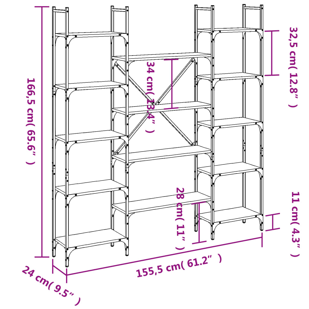 vidaXL Βιβλιοθήκη Καπνιστή Δρυς 155,5x24x166,5 εκ. Επεξεργασμένο Ξύλο