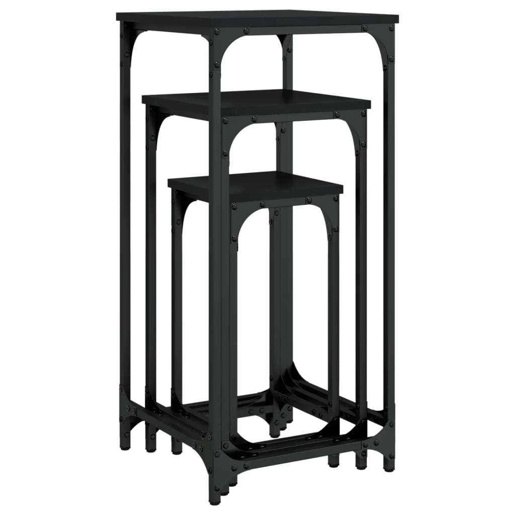 vidaXL Τραπεζάκια Ζιγκόν 3 τεμ. Μαύρα από Επεξεργασμένο Ξύλο