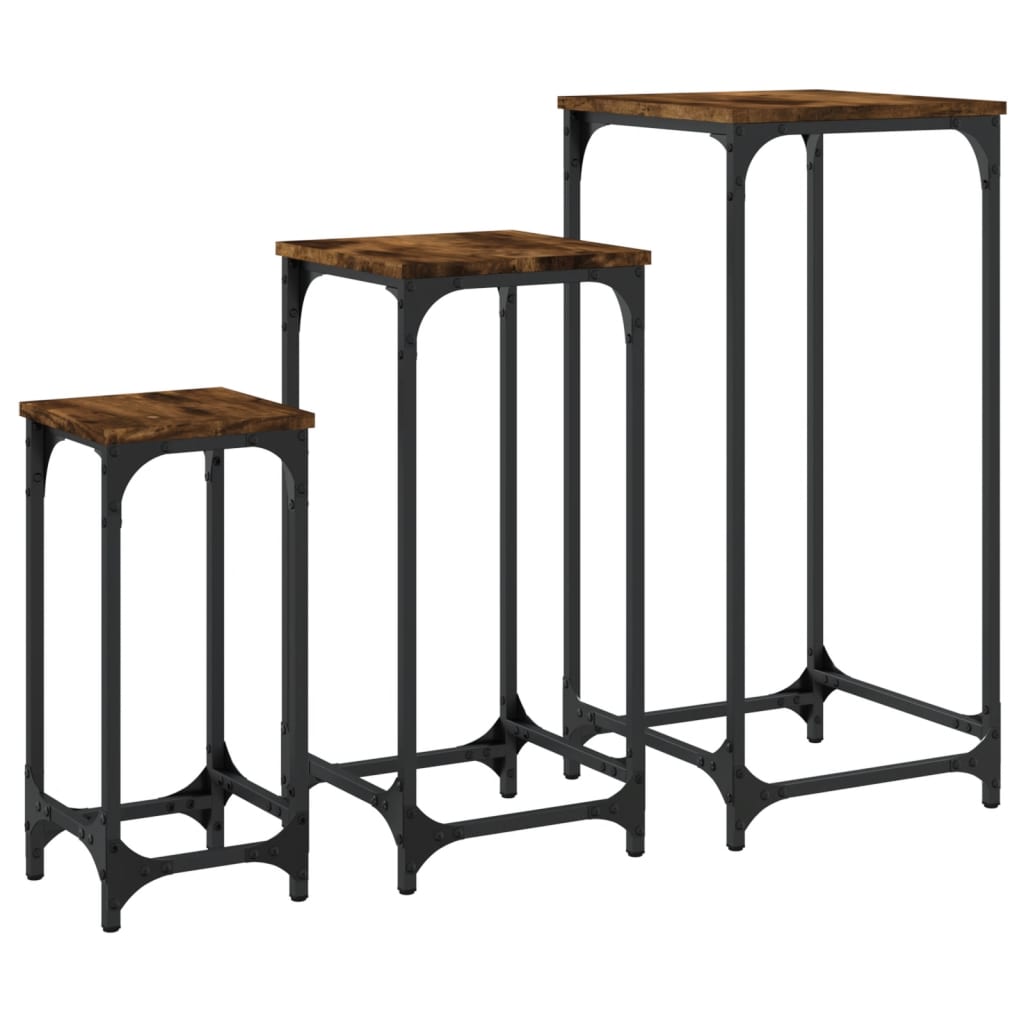 vidaXL Τραπεζάκια Βοηθητικά Στοιβαζόμενα 3τεμ.Καπνιστή δρυς Επεξ. Ξύλο