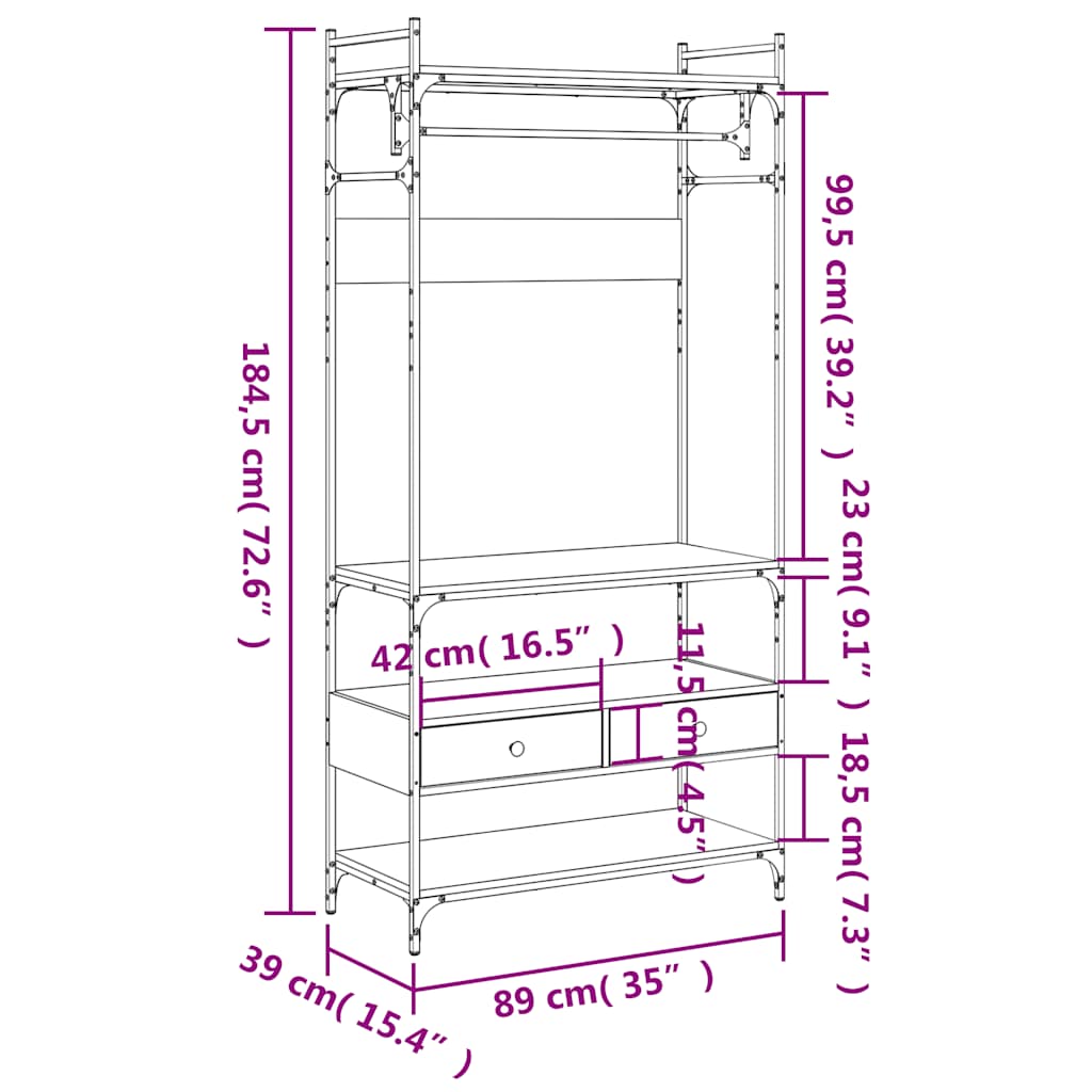 vidaXL Ντουλάπα με Συρτάρια Καπνιστή Δρυς 89x39x184,5εκ. Επεξεργ. Ξύλο