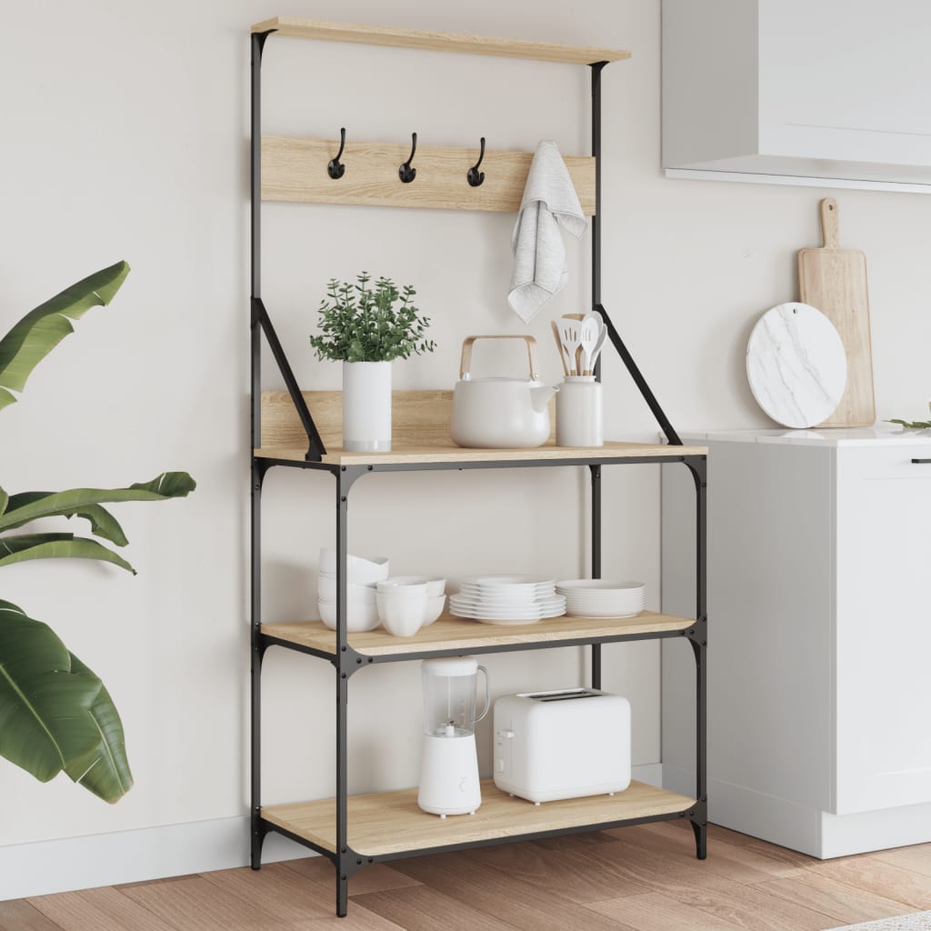 vidaXL Ραφιέρα Κουζίνας με Γάντζους και 4 Ράφια Sonoma Δρυς Επεξ. Ξύλο