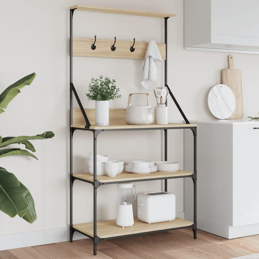 vidaXL Ραφιέρα Κουζίνας με Γάντζους και 4 Ράφια Sonoma Δρυς Επεξ. Ξύλο