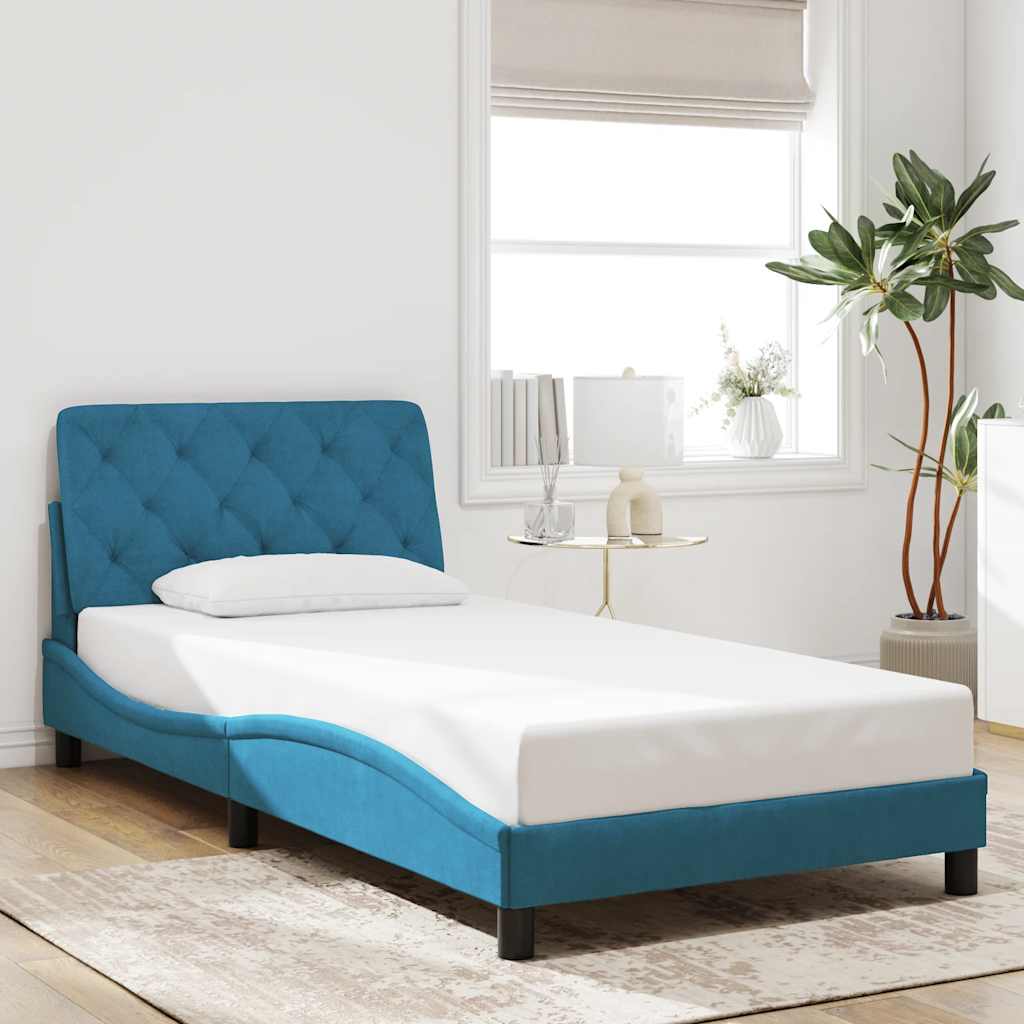 vidaXL Σκελετός Κρεβατιού Χωρίς Στρώμα Μπλε 100x200 εκ. Βελούδινο