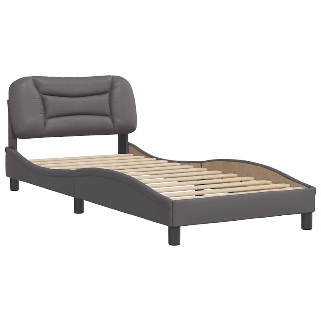 vidaXL Πλαίσιο κρεβατιού χωρίς Στρώμα Hvar Γκρι 90x190 εκ. Συνθετικό Δέρμα