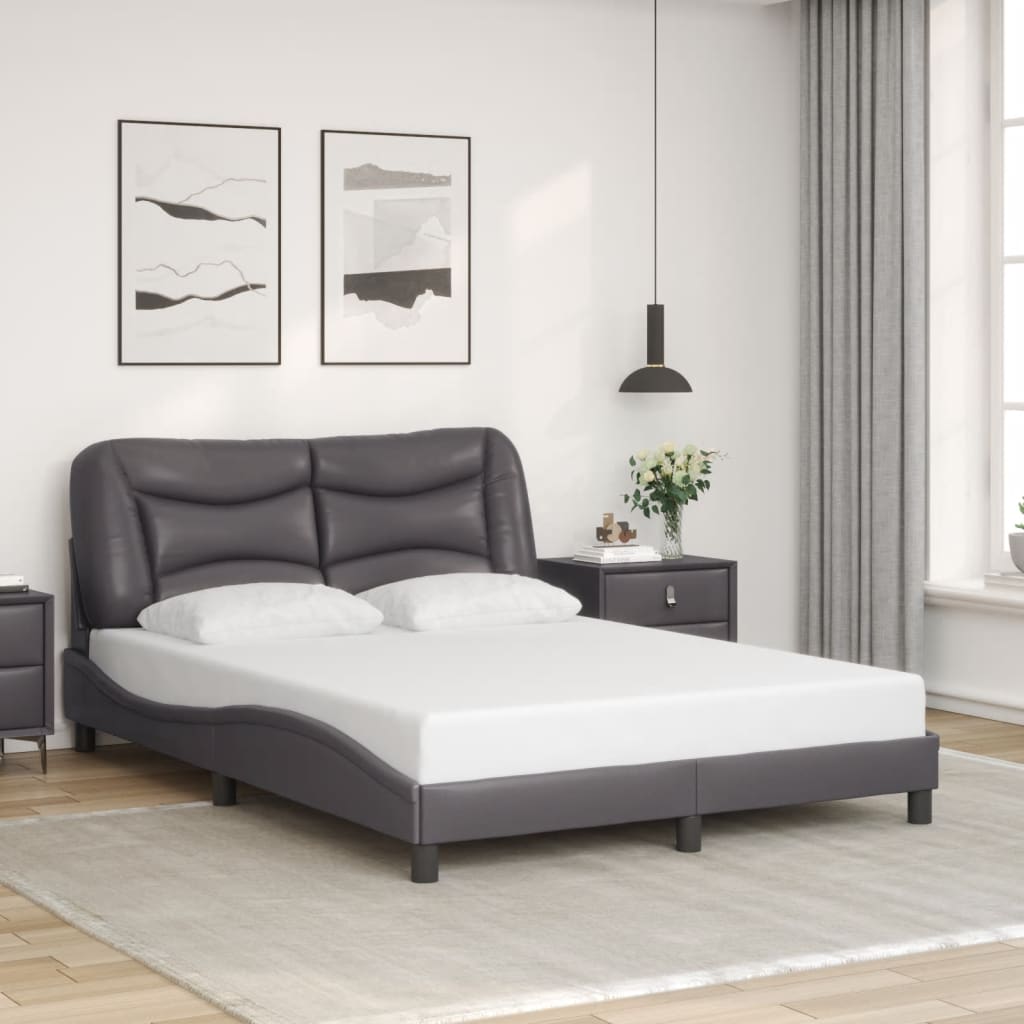 vidaXL Πλαίσιο κρεβατιού χωρίς Στρώμα Hvar Γκρι 140x200 εκ. Συνθετικό Δέρμα