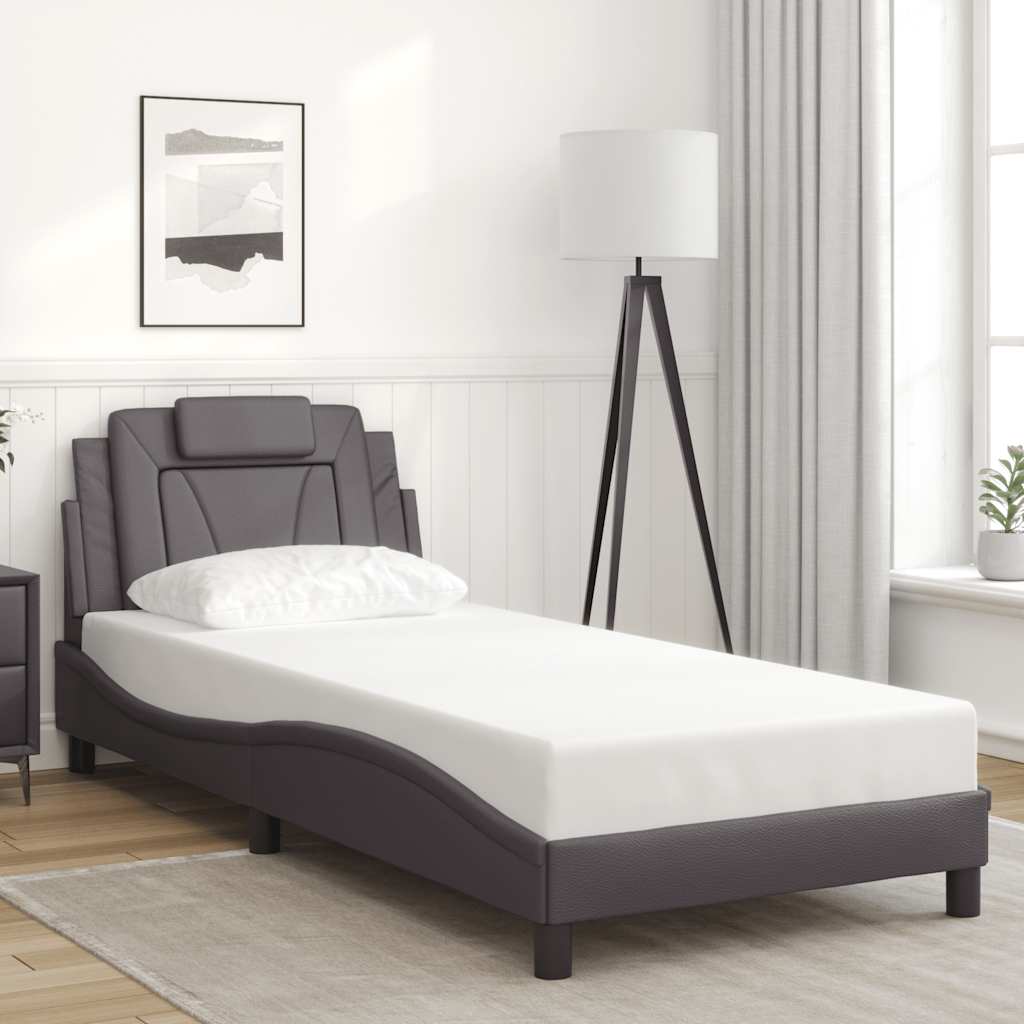 vidaXL Σκελετός Κρεβατιού Viana Χωρίς Στρώμα Γκρι 90x190 εκ. Συνθετικό Δέρμα