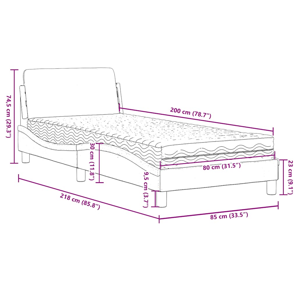 vidaXL Κρεβάτι με Στρώμα Dover Σκούρο Πράσινο 80x200 εκ. Βελούδινο