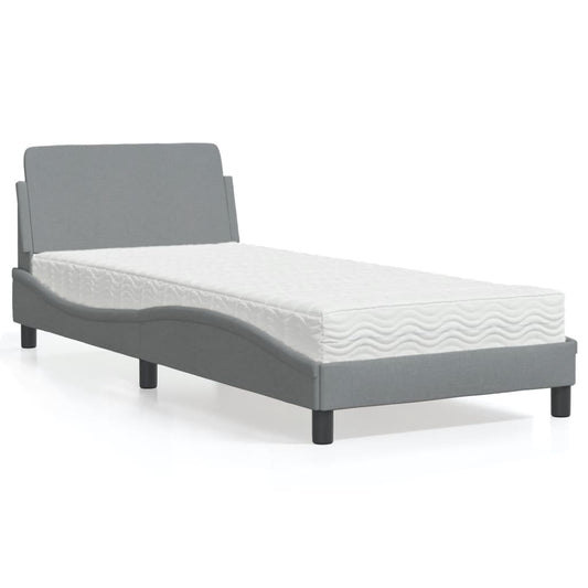 vidaXL Κρεβάτι με Στρώμα Dover Ανοιχτό Γκρι 90x190 εκ. Υφασμάτινο
