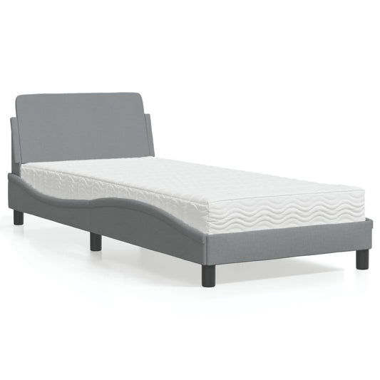 vidaXL Κρεβάτι με Στρώμα Dover Ανοιχτό Γκρι 90x190 εκ. Υφασμάτινο
