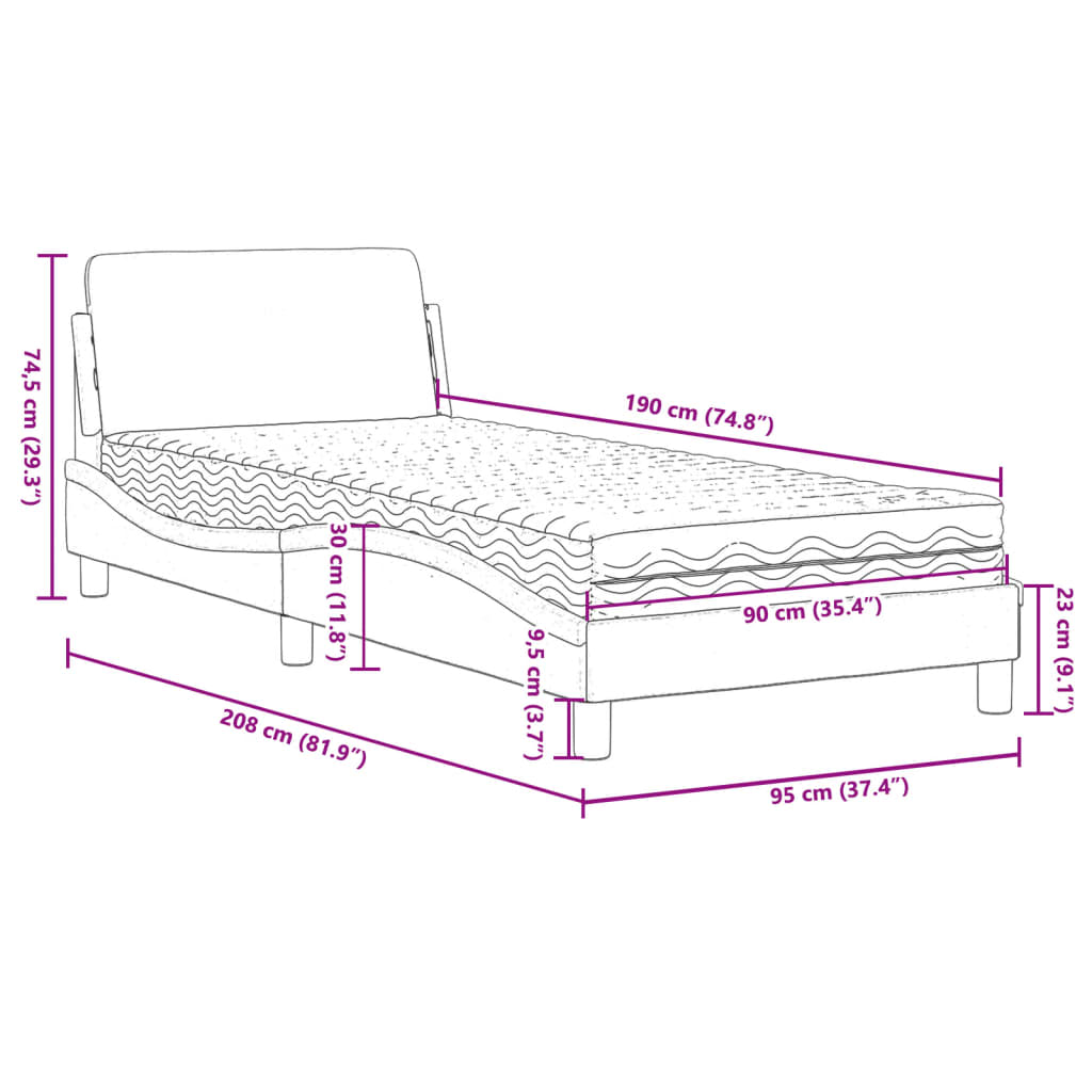 vidaXL Κρεβάτι με Στρώμα Dover Μπλε 90x190 εκ.Υφασμάτινο