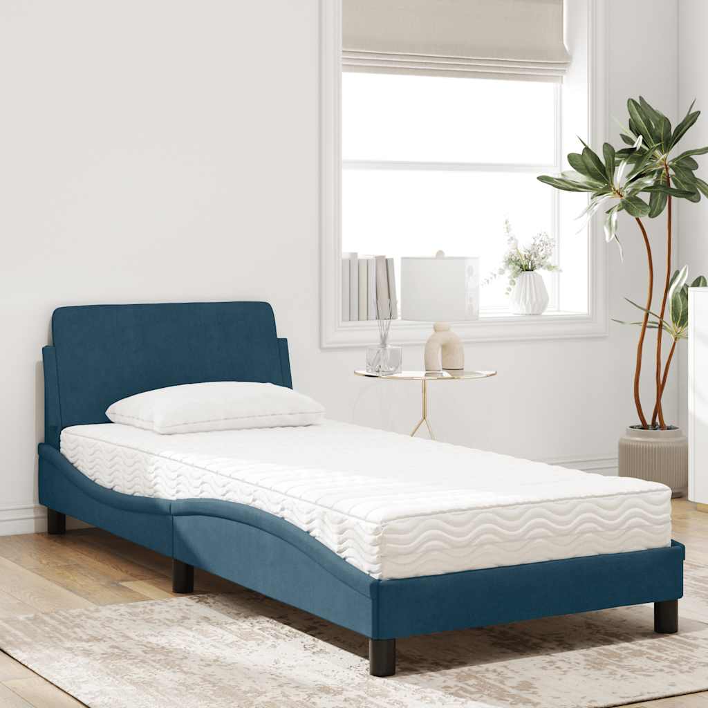 vidaXL Κρεβάτι με Στρώμα Dover Μπλε 90 x 190 εκ. Βελούδινος