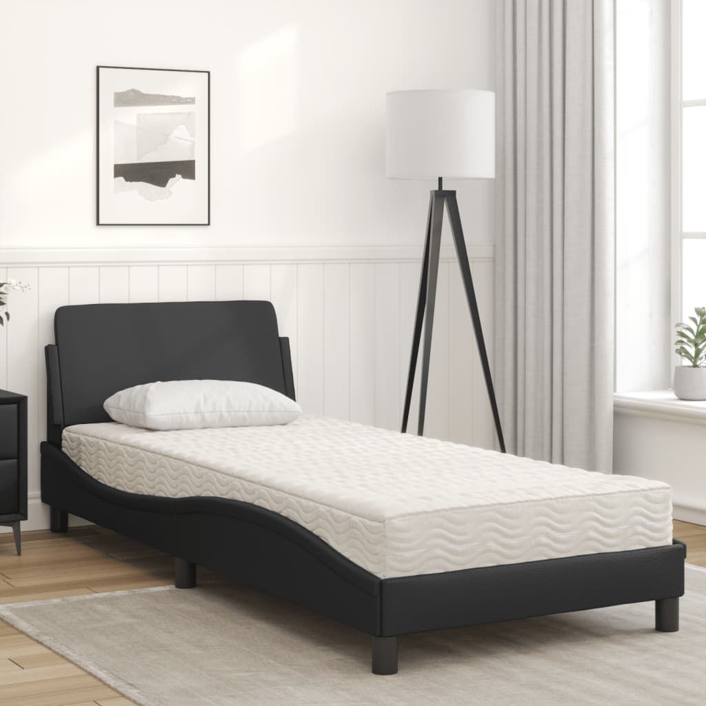 vidaXL Κρεβάτι με Στρώμα Dover Μαύρο 90x190 εκ. από Συνθετικό Δέρμα