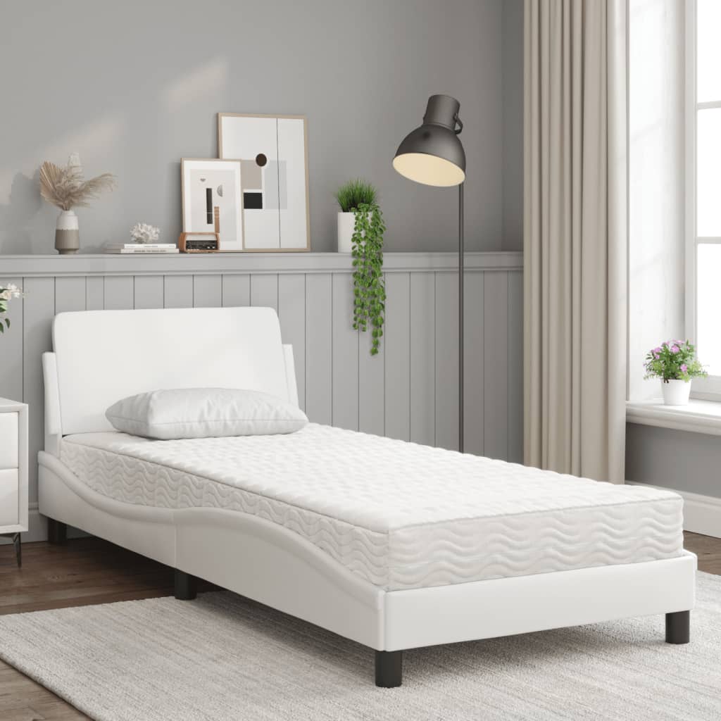 vidaXL Κρεβάτι με Στρώμα Dover Λευκό 90x190 εκ. από Συνθετικό Δέρμα