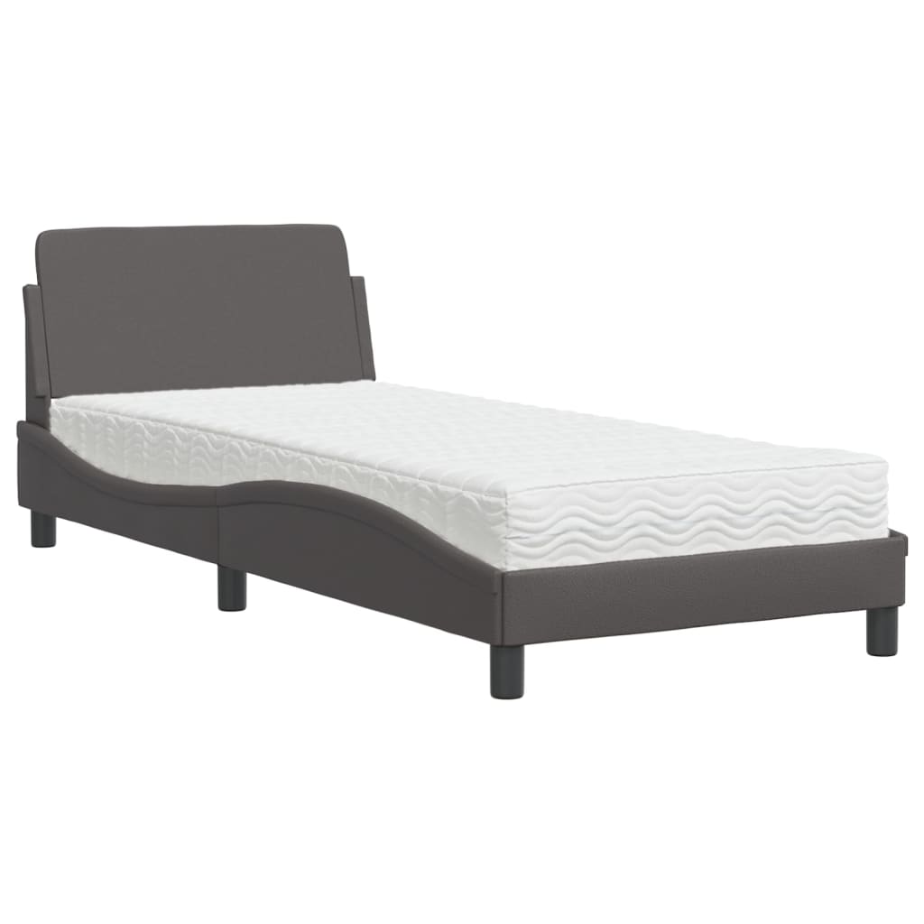 vidaXL Κρεβάτι με Στρώμα Dover Γκρι 90x190 εκ. από Συνθετικό Δέρμα