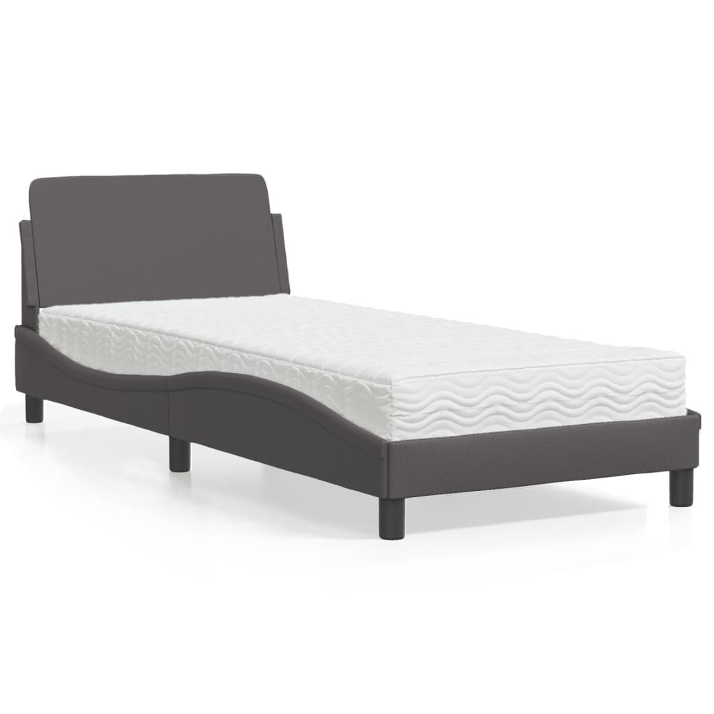 vidaXL Κρεβάτι με Στρώμα Dover Γκρι 90x190 εκ. από Συνθετικό Δέρμα
