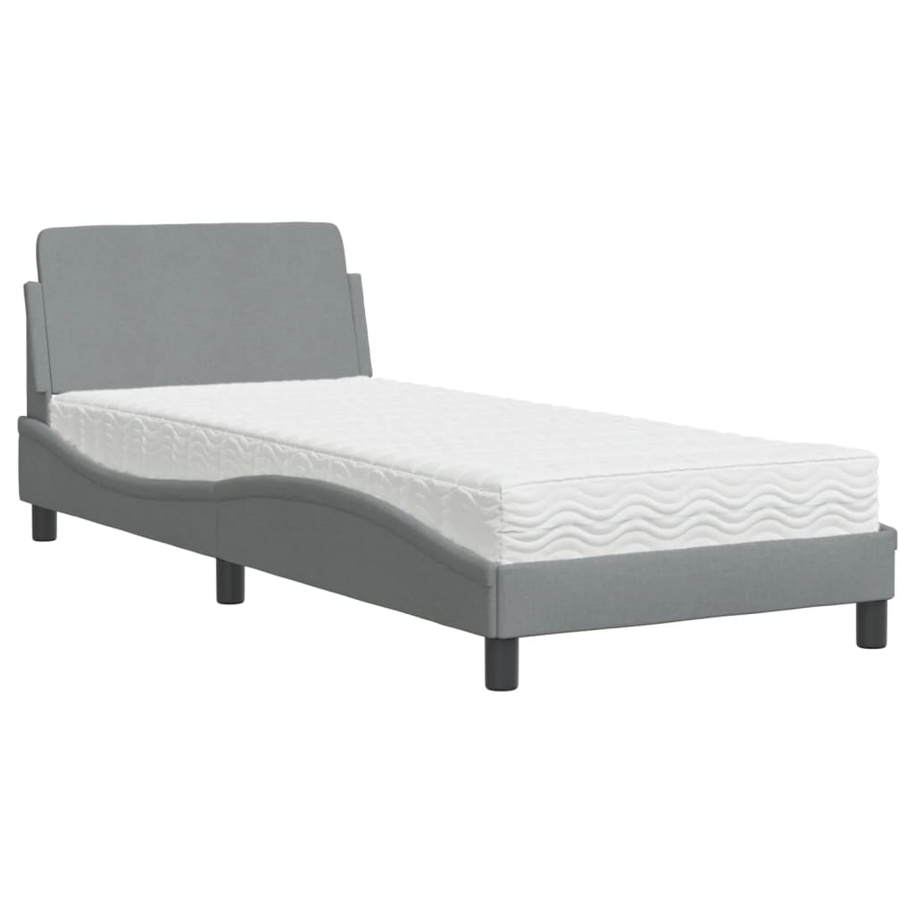 vidaXL Κρεβάτι με Στρώμα Dover Ανοιχτό Γκρι 90x200 εκ. Υφασμάτινο