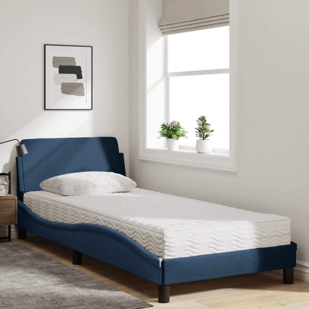 vidaXL Κρεβάτι με Στρώμα Dover Μπλε 90x200 εκ.Υφασμάτινο