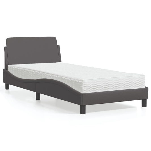 vidaXL Κρεβάτι με Στρώμα Dover Γκρι 90x200 εκ. από Συνθετικό Δέρμα