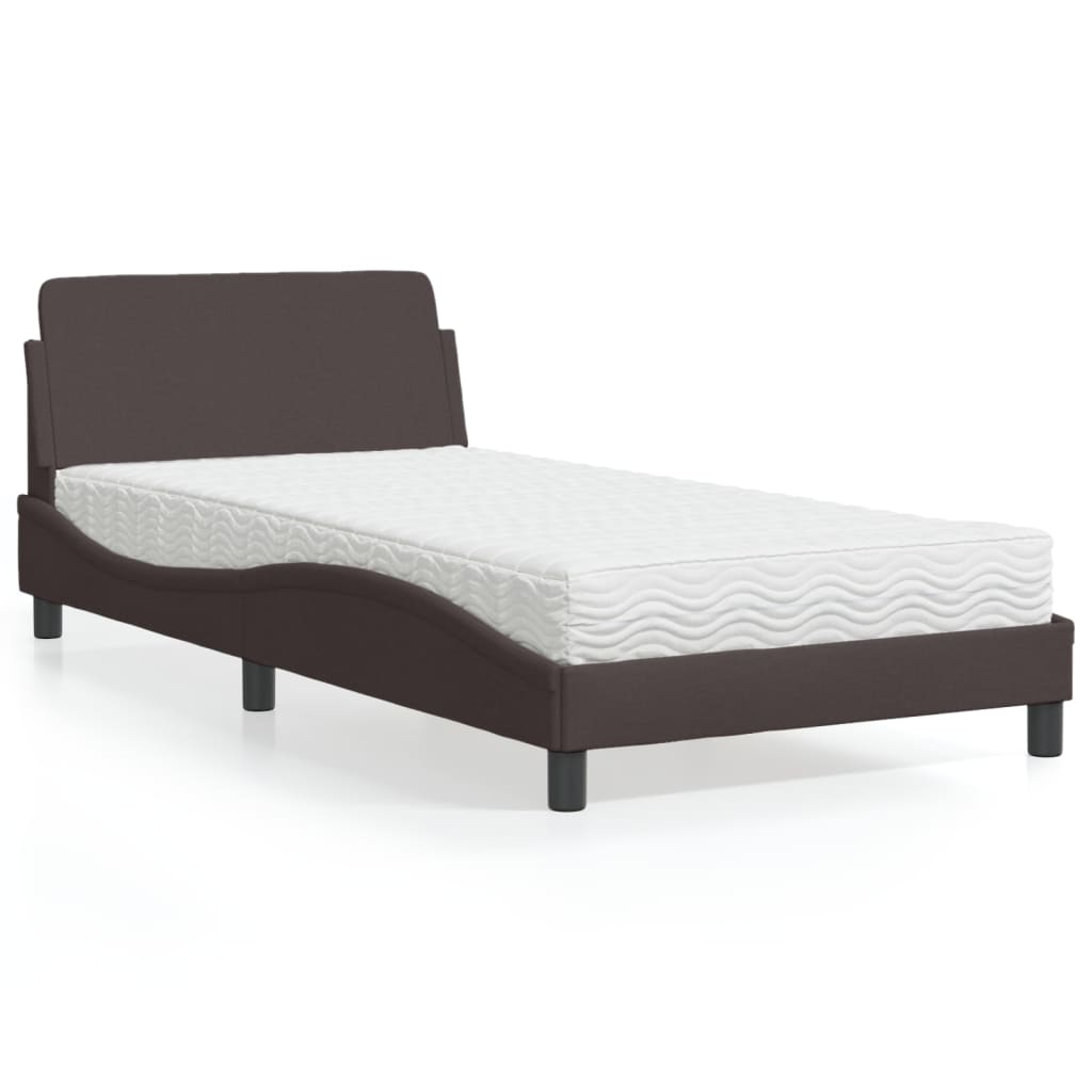 vidaXL Κρεβάτι με Στρώμα Dover Σκούρο Καφέ 100x200 εκ. Υφασμάτινο