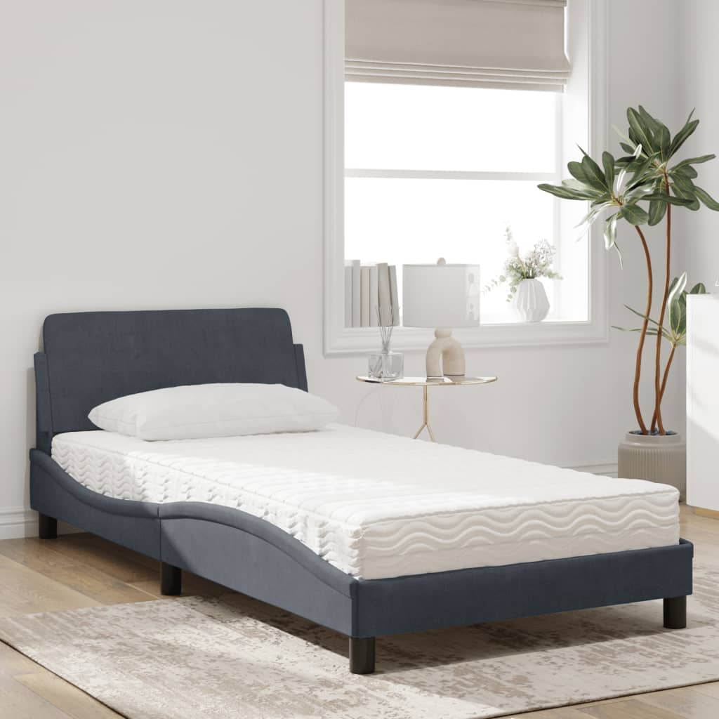 vidaXL Κρεβάτι με Στρώμα Dover Σκούρο Γκρι 100x200 εκ. Βελούδινο
