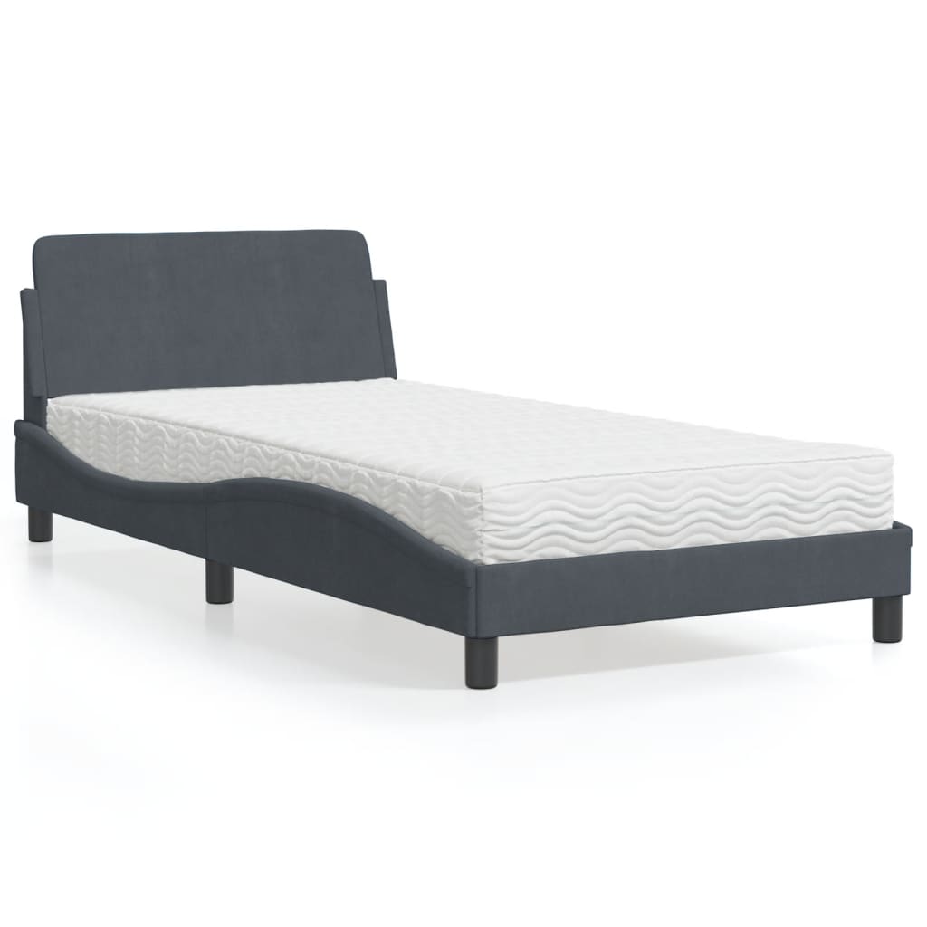 vidaXL Κρεβάτι με Στρώμα Dover Σκούρο Γκρι 100x200 εκ. Βελούδινο