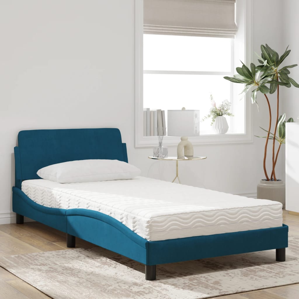 vidaXL Κρεβάτι με Στρώμα Dover Μπλε 100x200 εκ. Βελούδινος