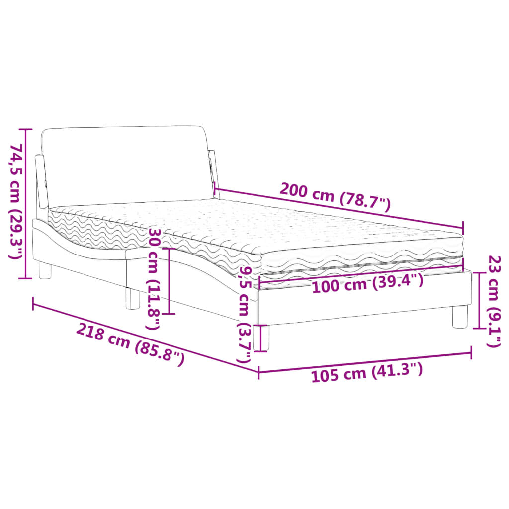 vidaXL Κρεβάτι με Στρώμα Dover Λευκό 100x200 εκ. από Συνθετικό Δέρμα