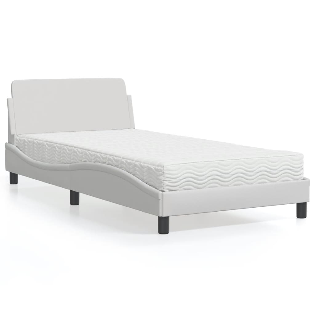 vidaXL Κρεβάτι με Στρώμα Dover Λευκό 100x200 εκ. από Συνθετικό Δέρμα