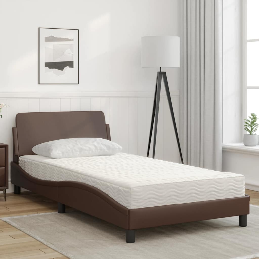 vidaXL Κρεβάτι με Στρώμα Dover Καφέ 100x200 εκ. από Συνθετικό Δέρμα
