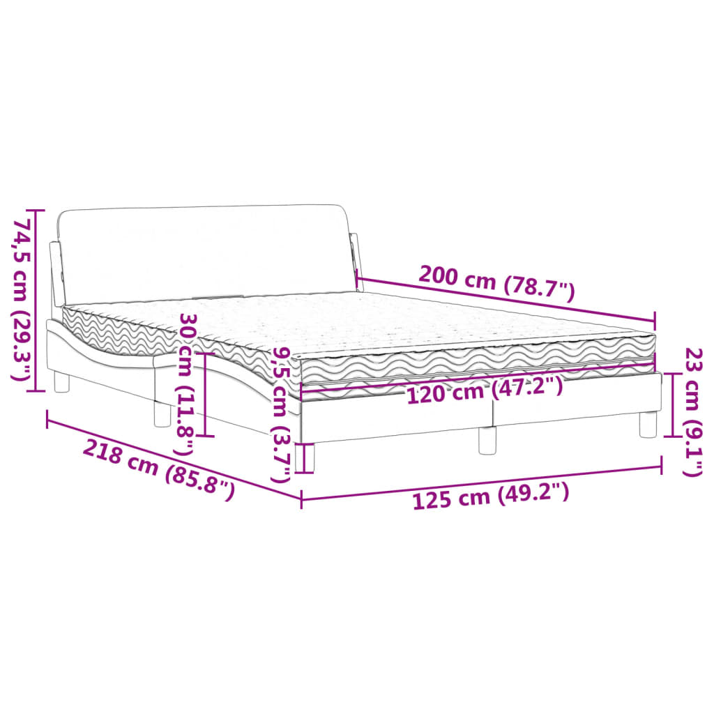 vidaXL Κρεβάτι με Στρώμα Dover Ανοιχτό Γκρι 120x200 εκ. Βελούδινο